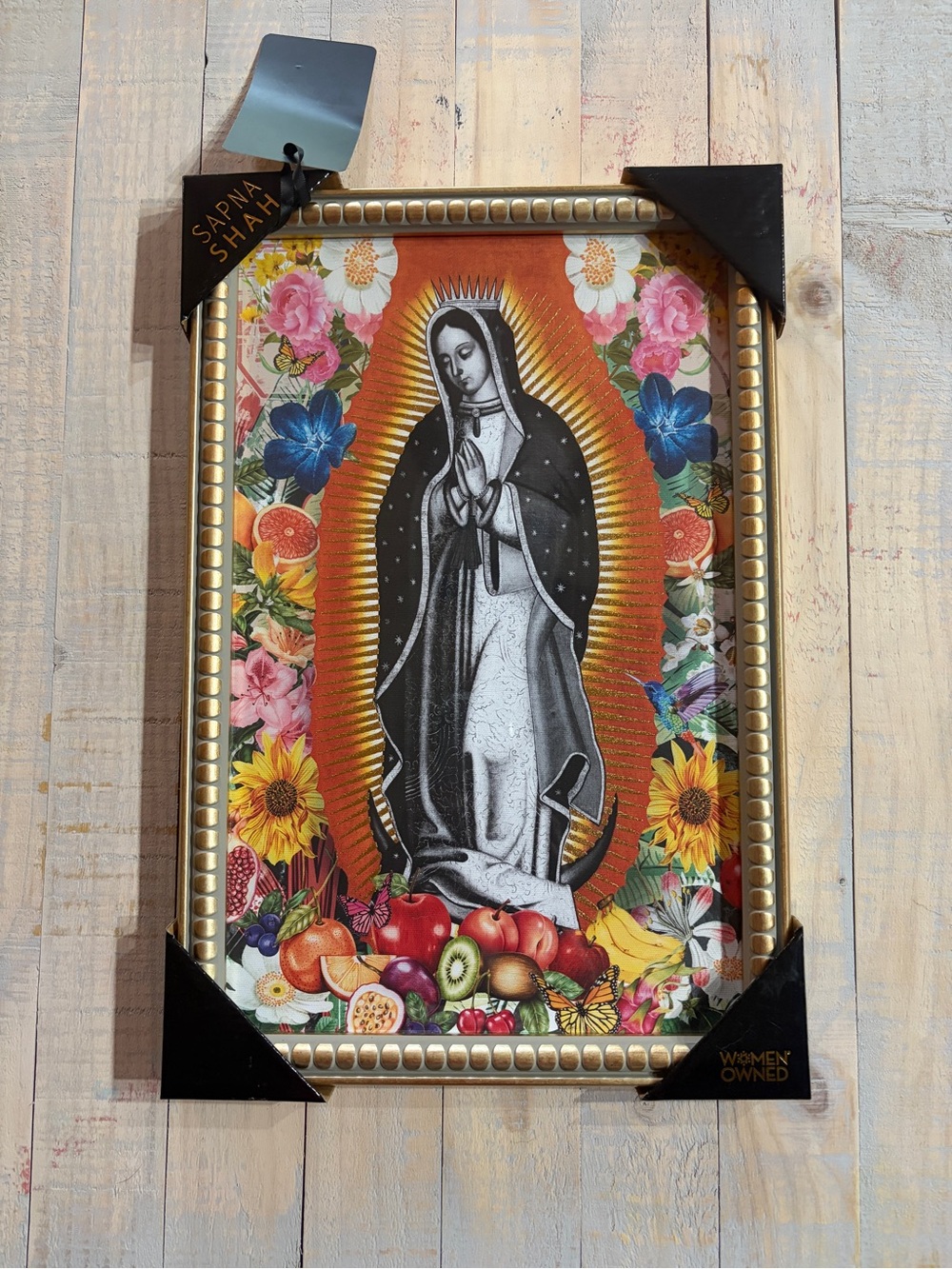 NWT Sapna Shah Nuestra Señora de Guadalupe Gold Frame Art Print 12” x 18”